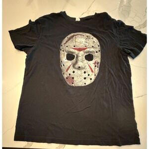 Friday the 13th Jason Voorhees Hockey Mask Graphic T-Shirt Black Mens XL Acorn